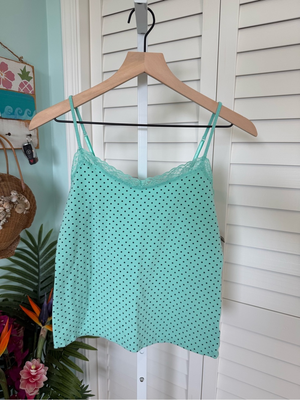 Merona Mint Green Polka Dot Lace-Trim Cami